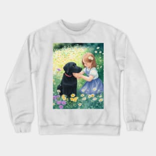 child hanging out with a dog. Crewneck Sweatshirt